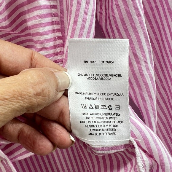 Maeve Anthropologie Blouse Women M Button Down Roll Tab Sleeves Striped Pink - Picture 8 of 12